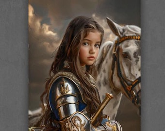 Fantasy Knight Girl Portrait, Custom Medieval Art (Personalized for Kids)