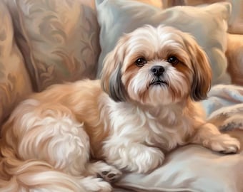 Custon Dog Portrait from Photo, Custom Shih Tzu Artwork in Digital Oil or Acrylic Painting Style, Canvas Wall Art