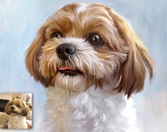 CUSTOM DOG Pet Person Portrait from Photo on Canvas, Personalized Customized Art, Cat, Canvas Oil Acrylic Watercolor Digital Hand Painting