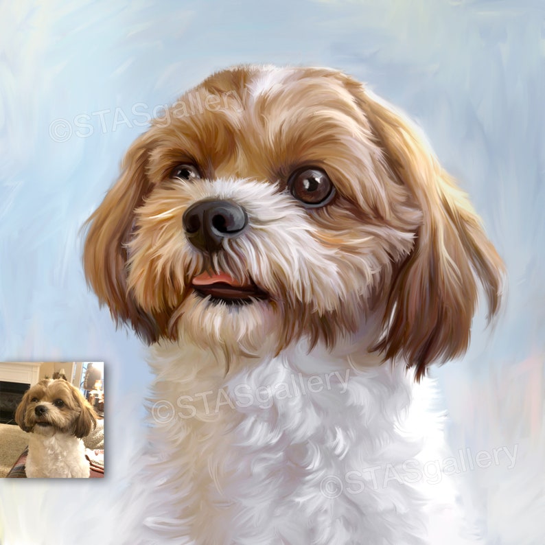 CUSTOM DOG Pet Person Portrait from Photo on Canvas, Personalized Customized Art, Cat, Canvas Oil Acrylic Watercolor Digital Hand Painting image 1