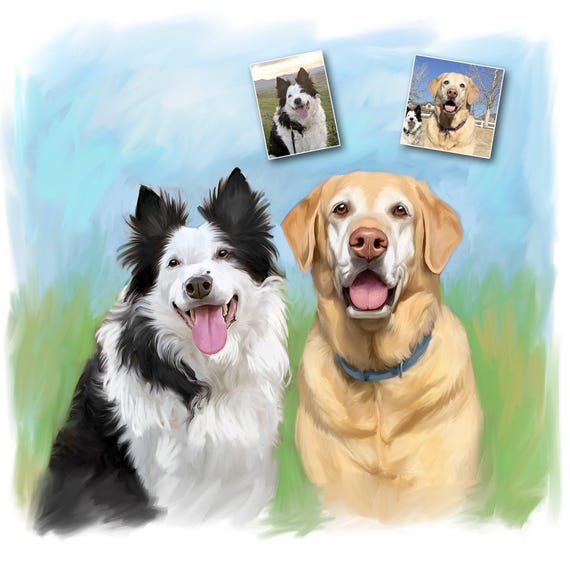 Custom Pet Portrait Canvas, Dog and Cat Artwork (Digital or Painting)