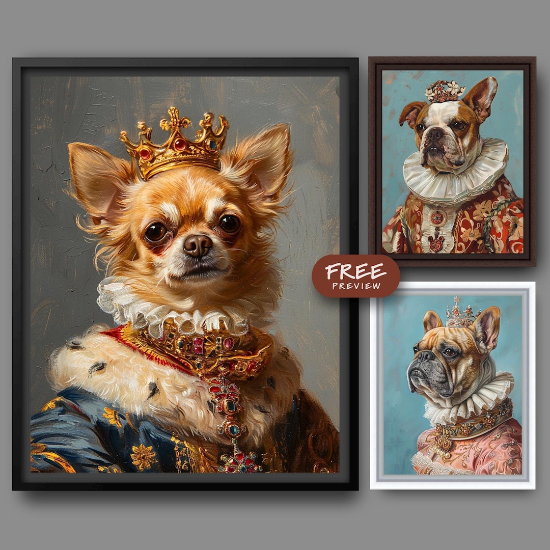 Custom Regal Portrait From Photo | King Dog, Cat, Royal Pet Painting in ...