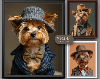 Pet Vogue: Fashion Forward Custom Dog, Cat Costume Photo Portrait | Custom Bow Tie Portraits | Pet Lovers Gift | Canvas Giclee Print 0012A