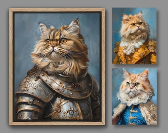 Custom Persian Cat Portrait from Photo | Rococo Period Royal Pets, Regal Cat in Costume Painting, Digital File or Canvas Print A004C