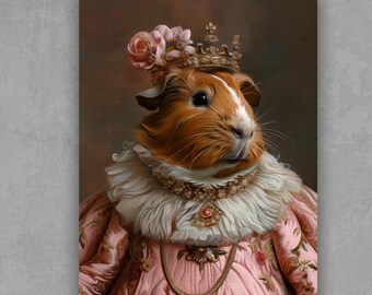 Custom Guinea Pig Princess Portrait Personalized Guinea Pig Art