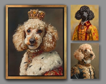 Custom Royal Portrait from Photo | Rococo Poodle Dog, Regal Pet Painting in Costume, Emperor Attire Costume, Digital File or Canvas A003B