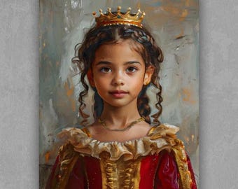 Custom Princess Portrait 4 Girls | Royal-Themed Child Artwork | Custom Regal Princess Wall Art | Unique Gift for Kids Room Decor B032