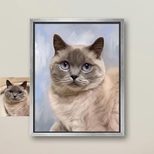 Custom Cat Portrait Artwork: Hand-Painted Digital Pet Painting From Your Photo, Oil Acrylic Style, Framed Print or Canvas, Christmas Season image 1