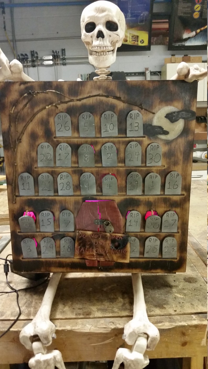 Lighted Halloween Advent Calendar cemetery wood tombstones Etsy