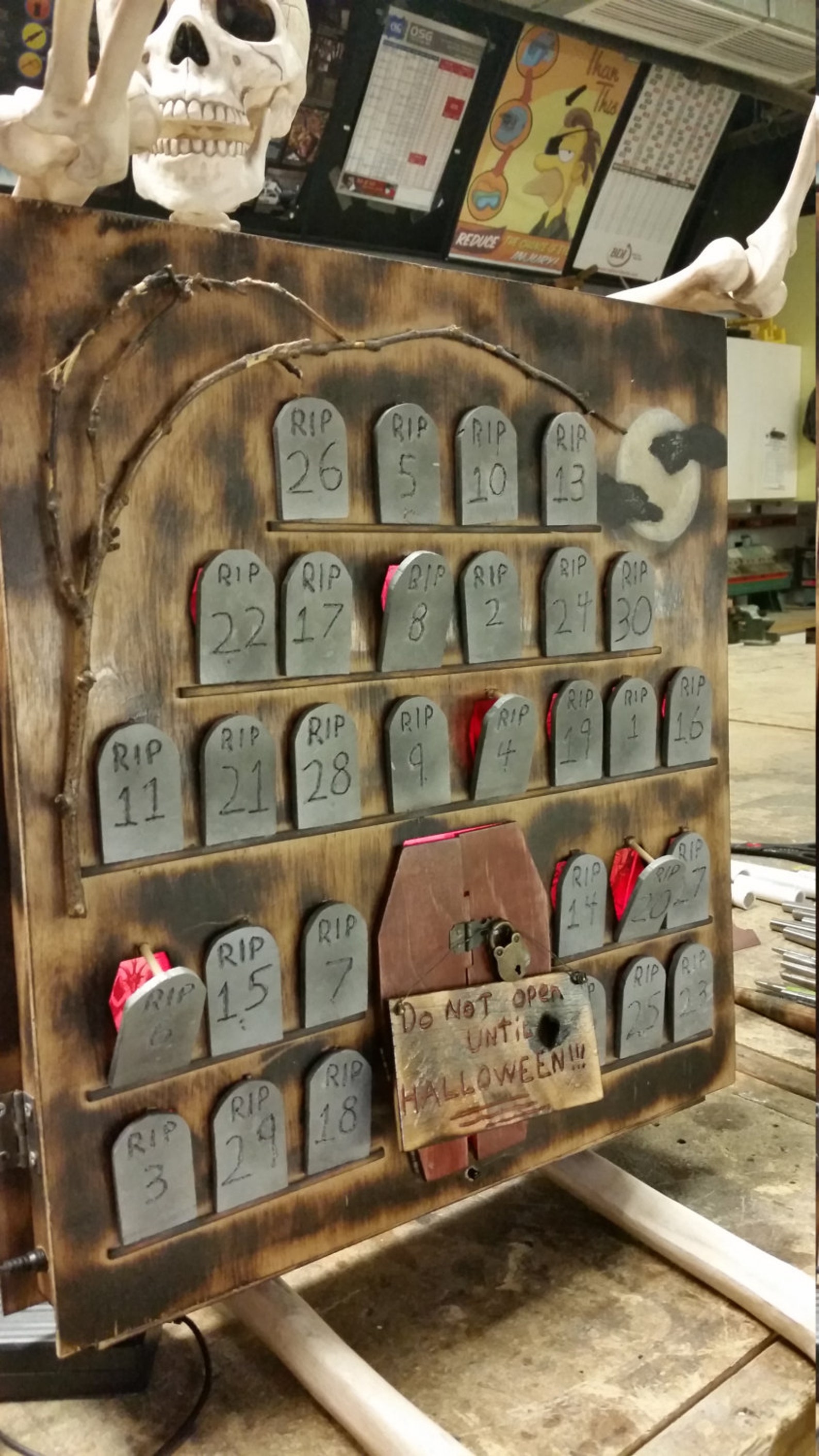 Lighted Halloween Advent Calendar cemetery wood tombstones Etsy