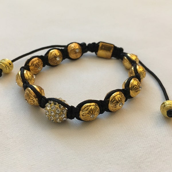 Shamballa Bracelet Gold Tone Beads with Crystals