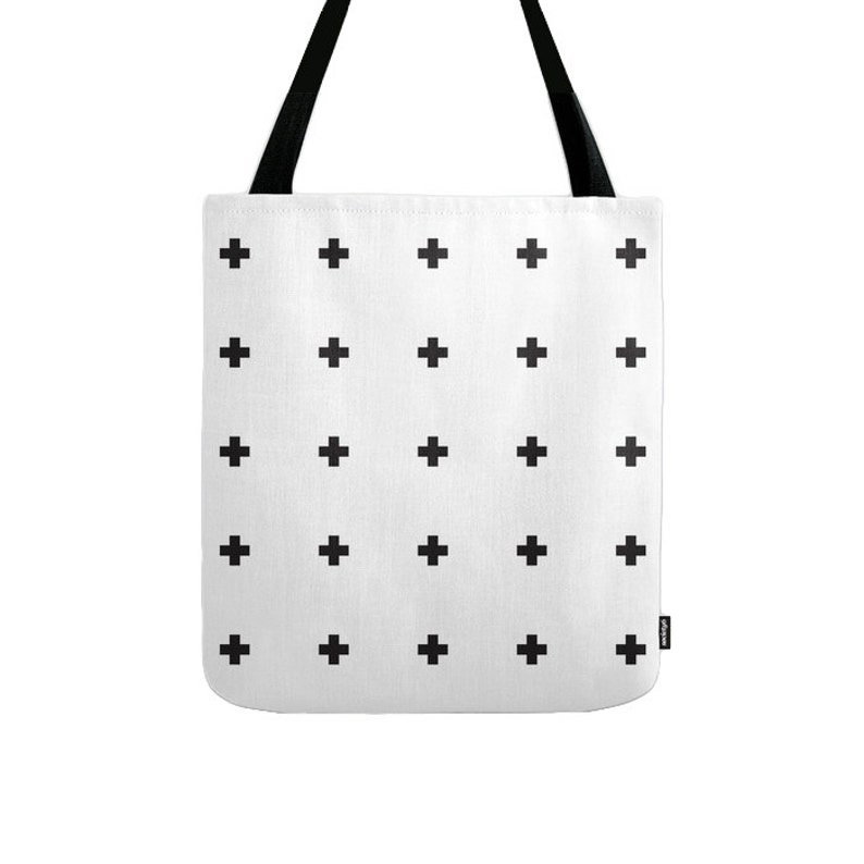 White and black swiss cross tote bag swiss cross bag White and black tote bag White and black canvas tote bag White canvas tote bag