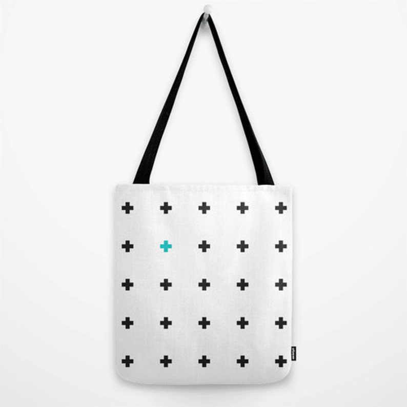 White and black swiss cross tote bag swiss cross bag White and black tote bag White and black canvas tote bag White canvas tote bag