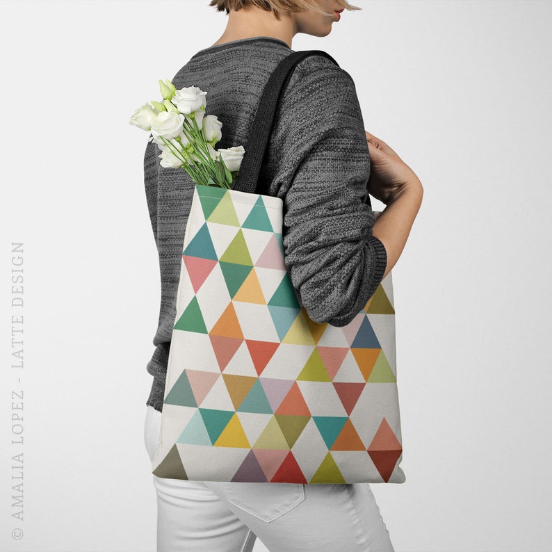 Geometric Tote Bag Geometric Bag Triangles Tote Bag Geometric Etsy