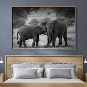 Elephant Couple Photo Wall Art African Wildlife Fine Art B&W Photography Home Decor Living Room Safari Decor Nursery Wall Nature Print Gift