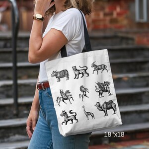 Mythical Animal Art Tote Bag Unique Hand Drawn Creature Shopper Eco Friendly Gift Yoga Bag Beach Bag Shopping Bag Everyday Tote Art Lovers