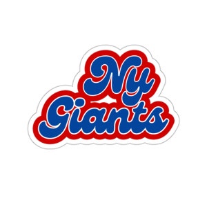 May include: A red and blue sticker with the text "NY Giants" in a retro font.