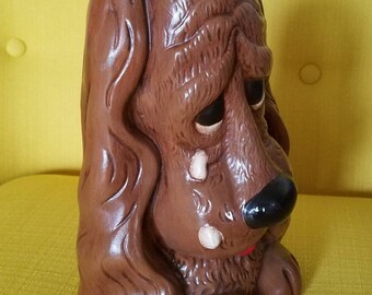 Adorable Vintage 1970s Large Ceramic Sad Crying Brown Puppy Dog W