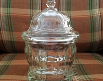 Vintage Clear Glass Mercantile Apothecary Round Store Counter Display Heavy Candy Cookie Jar w Lid