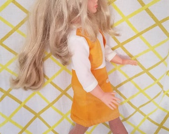 STUNNING HTF 60s French 19" Bella Cathie Grow Retractable Blonde Hair Fashion Doll Mod Orig Outfit Dress Shoes Clothes Crissy Furga Size
