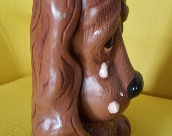 Adorable Vintage 1970s Large Ceramic Sad Crying Brown Puppy