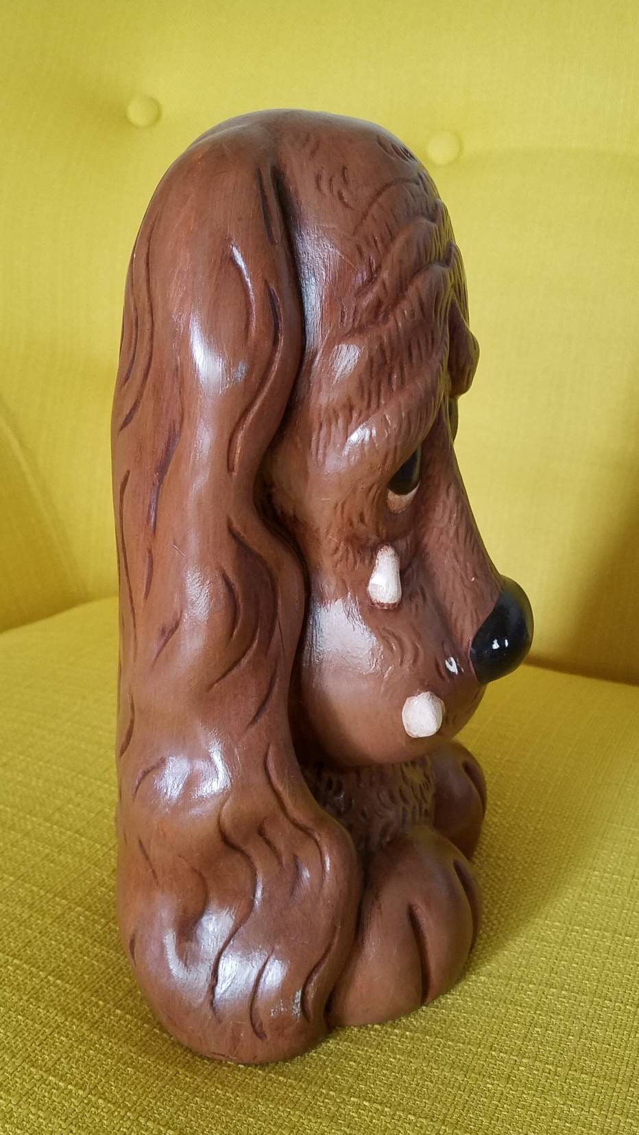 Adorable Vintage 1970s Large Ceramic Sad Crying Brown Puppy Dog W