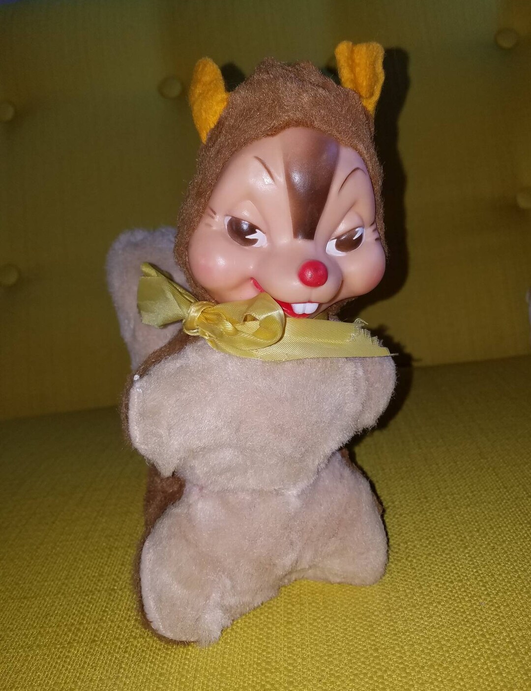 Adorable RARE Vintage Kitschy Stuffed Plush Rubber Face Happy Smiling