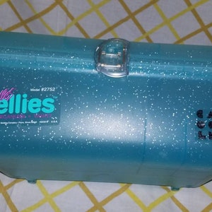 MINT Never Used Vintage 90s Orig Pretty Aqua Blue w Glitter Caboodles Jellies Organizer Vanity Handle w Mirror Make Up Case Cosmetic Box USA