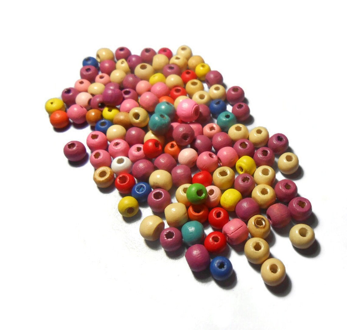 130pcs Round Wooden Beads 5mm Mix Color Beads Jewelry Findings Etsy
