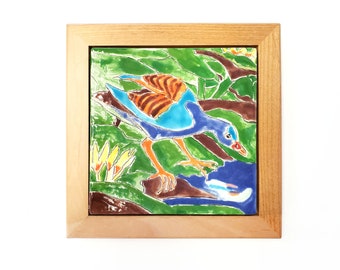 Duck Decor, Outsider Art Hand Painted Ceramic Tile