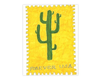 Cactus Ink Drawing, Forever Stamp, Wall Art