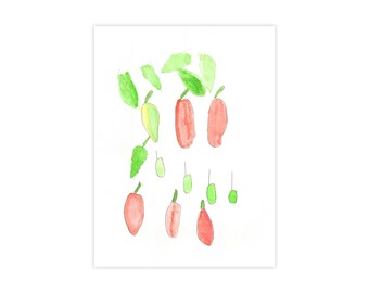 Chili Peppers, Watercolor Wall Art, Minimalist Watercolor