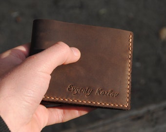 Cartera de cuero personalizada para hombre, Cartera de cuero para hombre, Cartera plegable, Regalo para padrinos de boda, Cartera para hombre, Ideas de regalo para él, Cartera de cuero minimalista