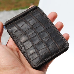 Billetera de cuero hecha a mano con pinza para billetes. Pinza para billetes personalizada. Pinza magnética para billetes. Bolsillo frontal. Billetera de cuero para hombre. Billetera fina.