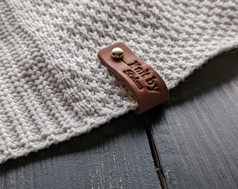 Personalized labels for handmade products, leather labels for knitted items, product tags, custom clothing labels,knitting tags.