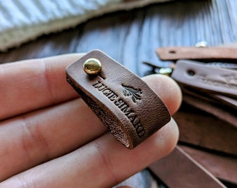 Personalized labels for handmade products, leather labels for knitted items, product tags, custom clothing labels,knitting tags.