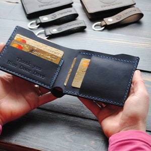 Cartera de cuero de hombre personalizada, cartera de cuero de hombre, cartera plegable, regalo de padrinos de boda, cartera de hombre, ideas de regalo para él, cartera de cuero mínima imagen 7