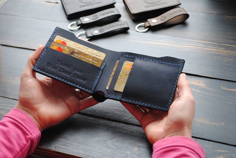 Cartera de cuero de hombre personalizada, cartera de cuero de hombre, cartera plegable, regalo de padrinos de boda, cartera de hombre, ideas de regalo para él, cartera de cuero mínima imagen 7