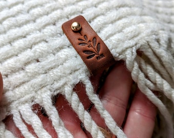 Personalized labels for handmade products, leather labels for knitted items, product tags, custom clothing labels,knitting tags.