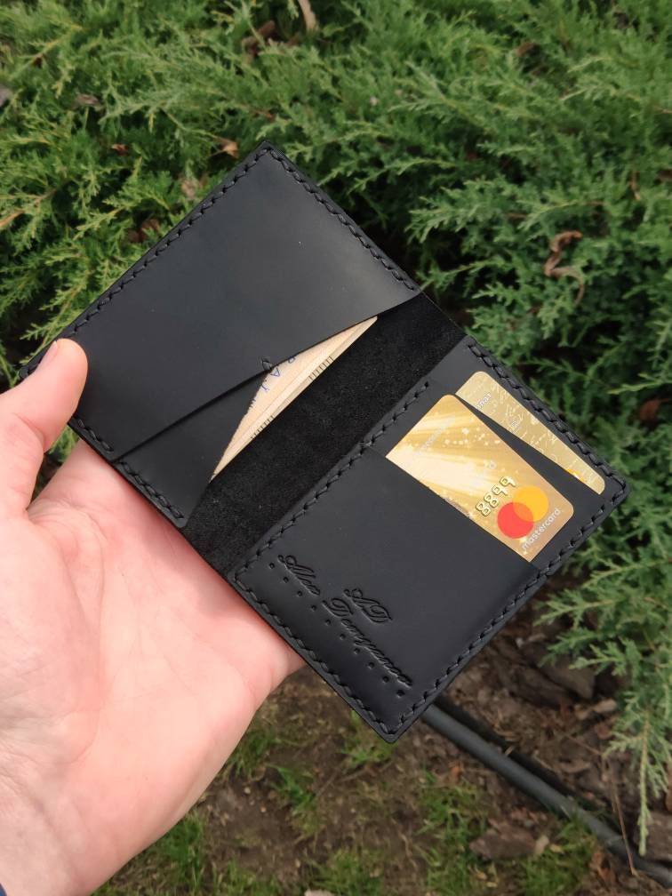 Genuine Leather Black Minimalist Wallet, Card Holder Pocket Slim Wallet  Benchmad