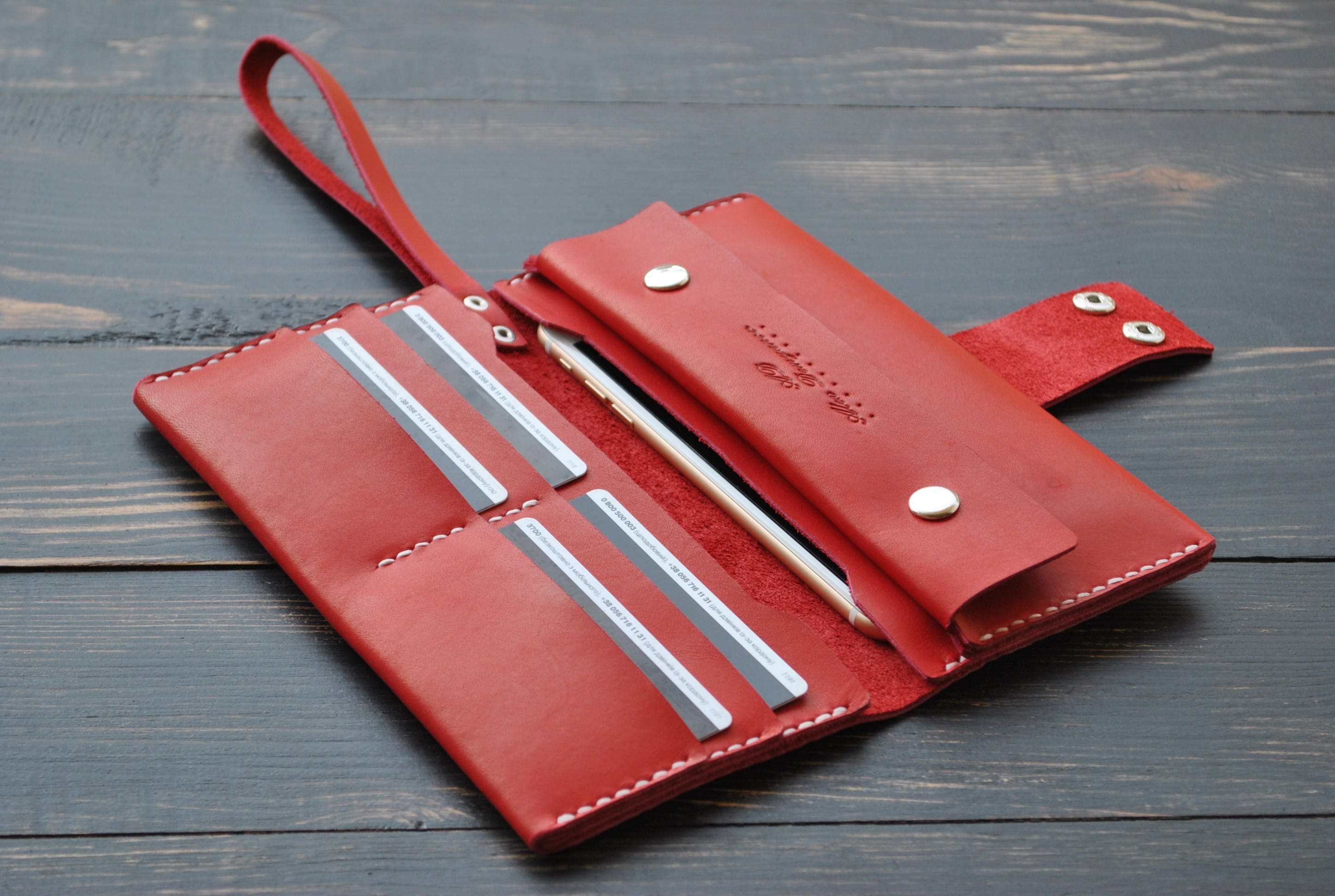 Wallet PERSONALIZED. Leather clutch with strap. Wristlet Etsy