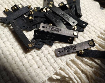 Personalized labels for handmade products, leather labels for knitted items, product tags, custom clothing labels,knitting tags.