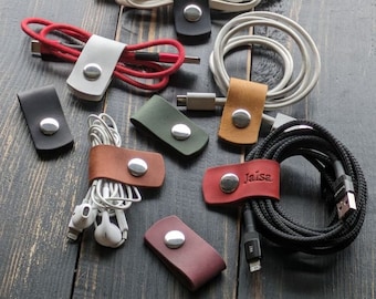 Leather cable organizer, earphone wire organizer, earpiece holder, leather cable cord, earphone holder leather, cord keeper iphone