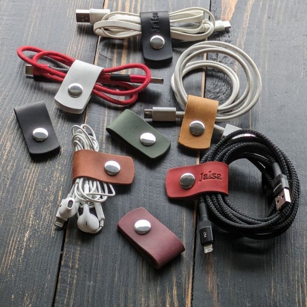 Leather cable organizer, earphone wire organizer, earpiece holder, leather cable cord, earphone holder leather, cord keeper iphone