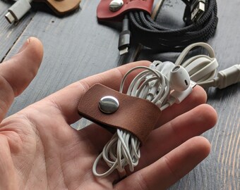 Kabelorganizer aus braunem Leder, Kabelhalter, Kopfhörerhalterung, Kabelclip