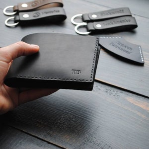 Cartera de cuero de hombre personalizada, cartera de cuero de hombre, cartera plegable, regalo de padrinos de boda, cartera de hombre, ideas de regalo para él, cartera de cuero mínima imagen 9