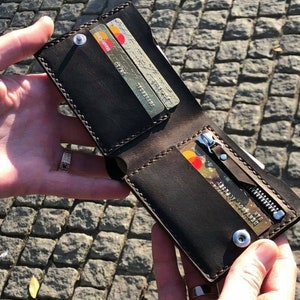 Portafoglio in pelle personalizzato, Portafoglio in pelle da uomo, Portafoglio Bifold, Portafoglio zip in pelle, Portafoglio in pelle minimo, Portafoglio zip, Portafoglio portacarte