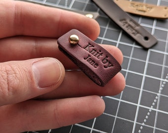 Personalized labels for handmade products, leather labels for knitted items, product tags, custom clothing labels,knitting tags.