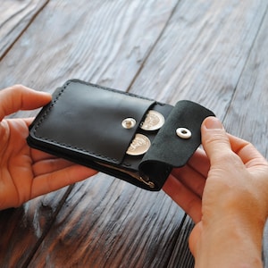 Leren kaarthouder, van natuurlijk leer, geldclip portemonnee, lederen geldclip portemonnee, lederen portemonnee, herenportemonnee, minimalistische portemonnee.