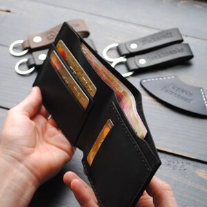 Cartera de cuero de hombre personalizada, cartera de cuero de hombre, cartera plegable, regalo de padrinos de boda, cartera de hombre, ideas de regalo para él, cartera de cuero mínima imagen 6
